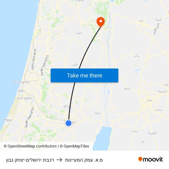 רכבת ירושלים-יצחק נבון to מ.א. עמק המעיינות map