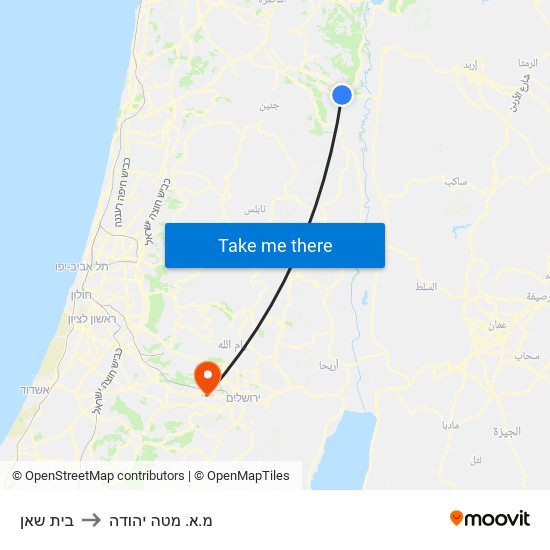 בית שאן to מ.א. מטה יהודה map