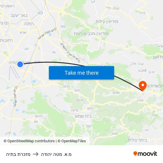 מזכרת בתיה to מ.א. מטה יהודה map