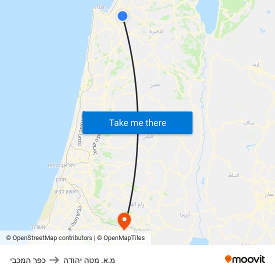 כפר המכבי to מ.א. מטה יהודה map