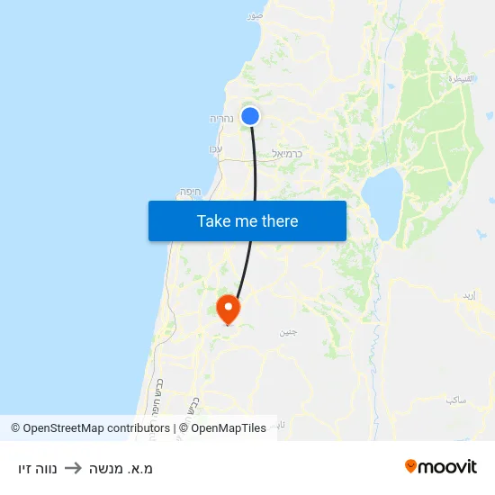 נווה זיו to מ.א. מנשה map