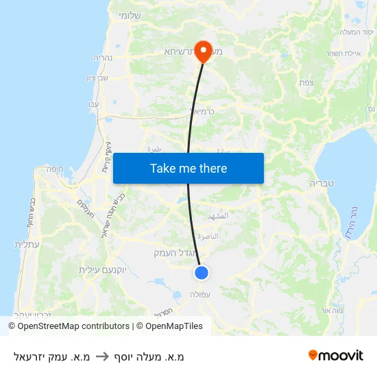 מ.א. עמק יזרעאל to מ.א. מעלה יוסף map