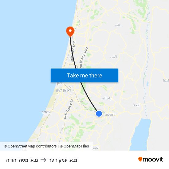 מ.א. מטה יהודה to מ.א. עמק חפר map