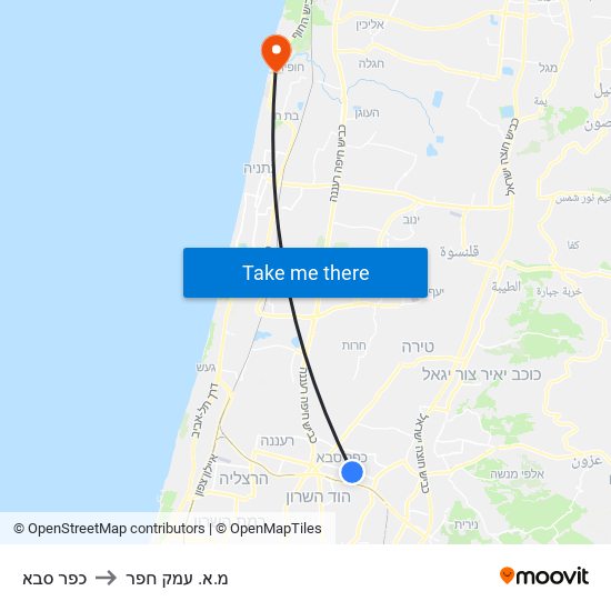 כפר סבא to מ.א. עמק חפר map