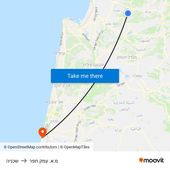 שכניה to מ.א. עמק חפר map