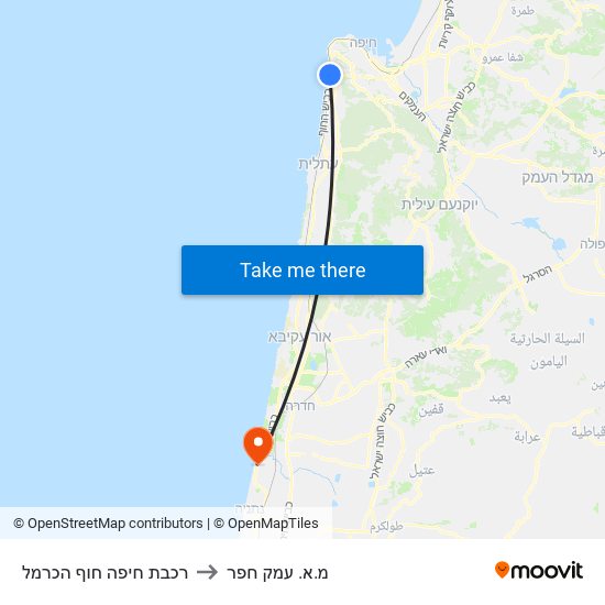 רכבת חיפה חוף הכרמל to מ.א. עמק חפר map