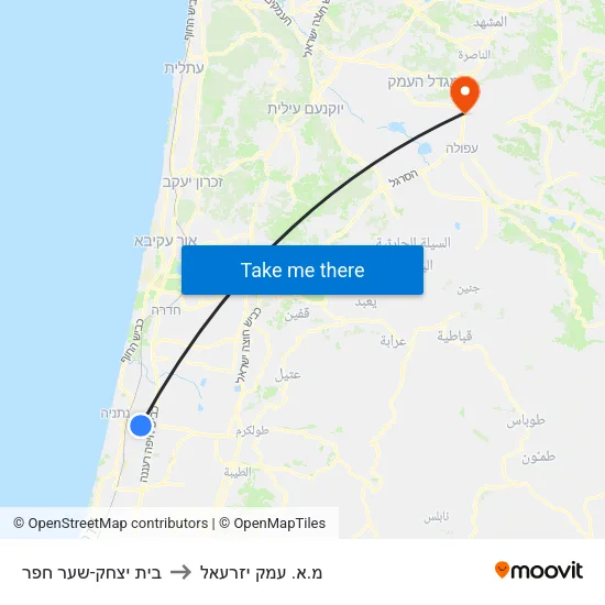 בית יצחק-שער חפר to מ.א. עמק יזרעאל map
