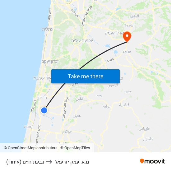 גבעת חיים (איחוד) to מ.א. עמק יזרעאל map