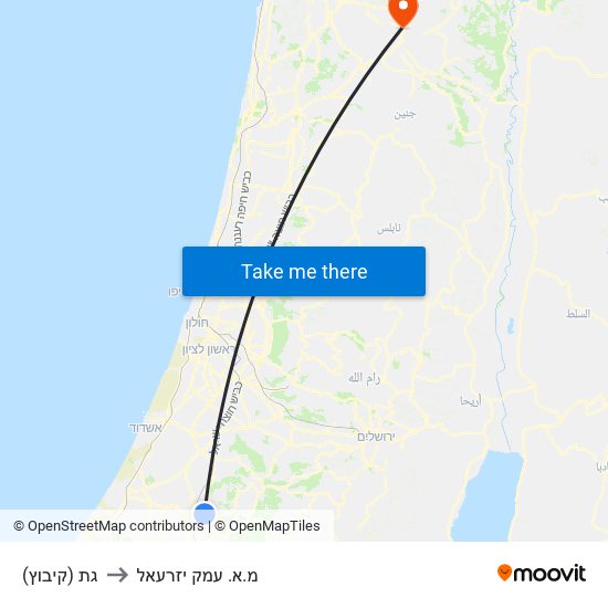 גת (קיבוץ) to מ.א. עמק יזרעאל map