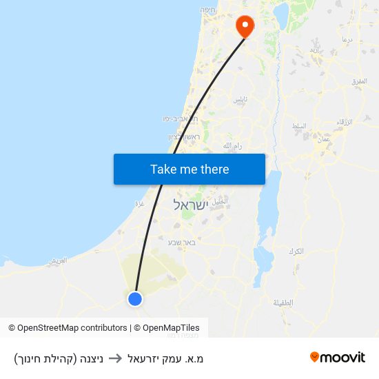 ניצנה (קהילת חינוך) to מ.א. עמק יזרעאל map