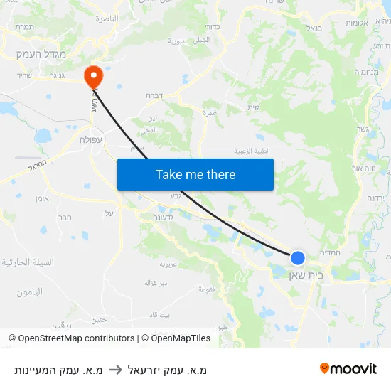 מ.א. עמק המעיינות to מ.א. עמק יזרעאל map