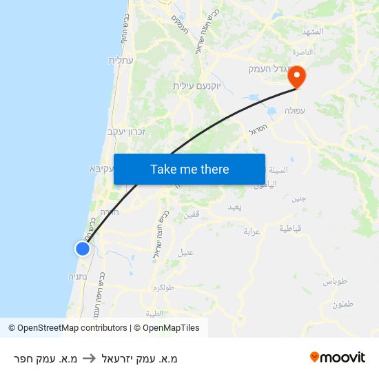 מ.א. עמק חפר to מ.א. עמק יזרעאל map