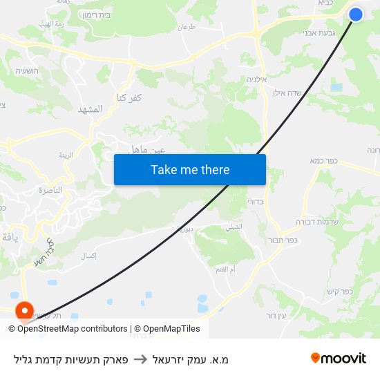 פארק תעשיות קדמת גליל to מ.א. עמק יזרעאל map