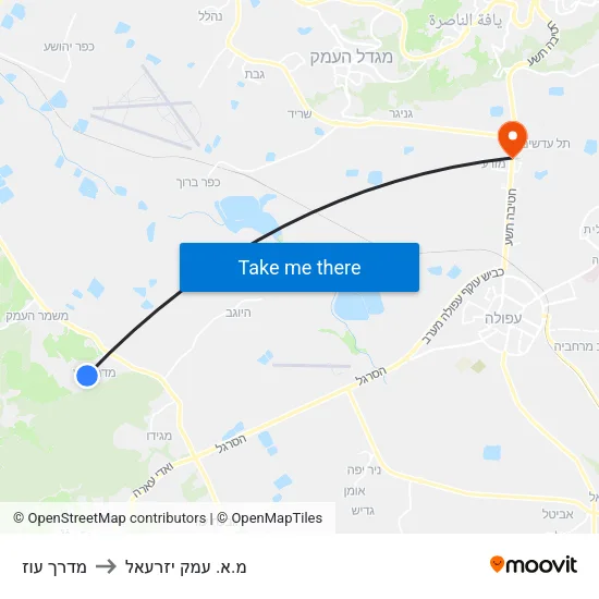 מדרך עוז to מ.א. עמק יזרעאל map