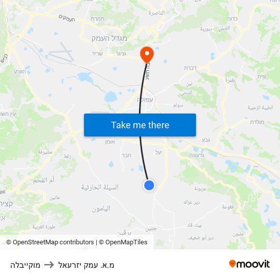 מוקייבלה to מ.א. עמק יזרעאל map