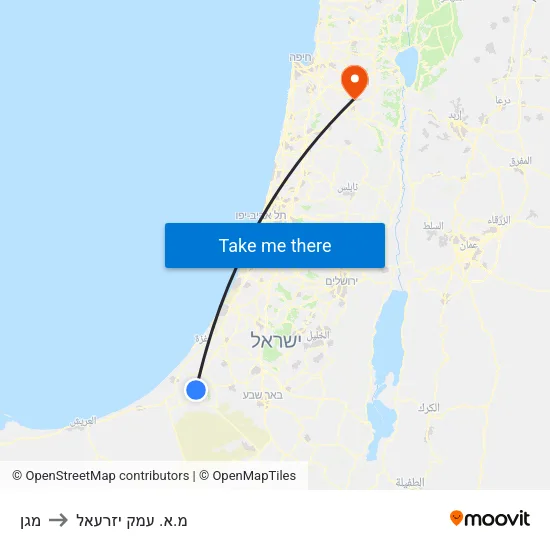 מגן to מ.א. עמק יזרעאל map
