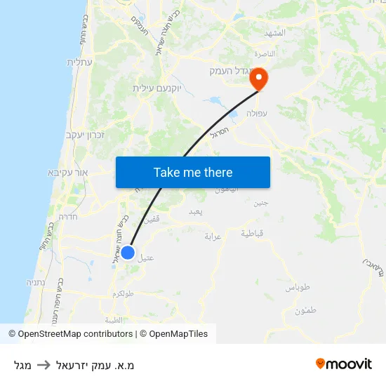 מגל to מ.א. עמק יזרעאל map