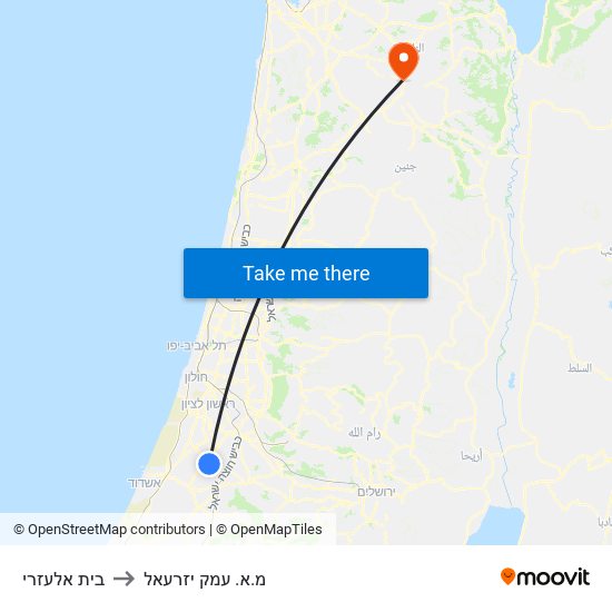 בית אלעזרי to מ.א. עמק יזרעאל map