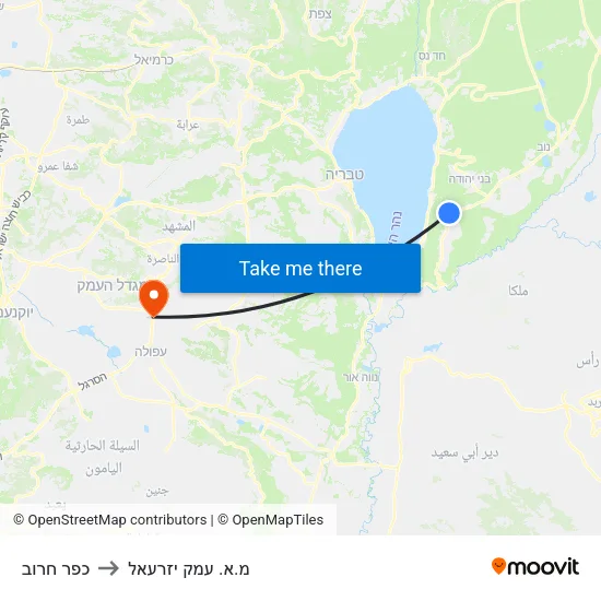 כפר חרוב to מ.א. עמק יזרעאל map