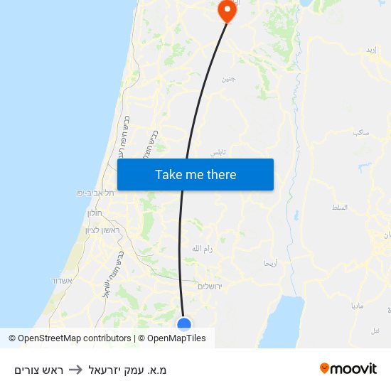 ראש צורים to מ.א. עמק יזרעאל map