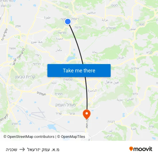 שכניה to מ.א. עמק יזרעאל map