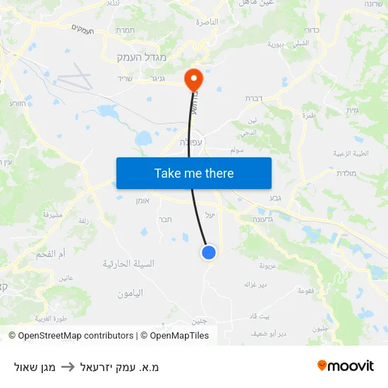 מגן שאול to מ.א. עמק יזרעאל map