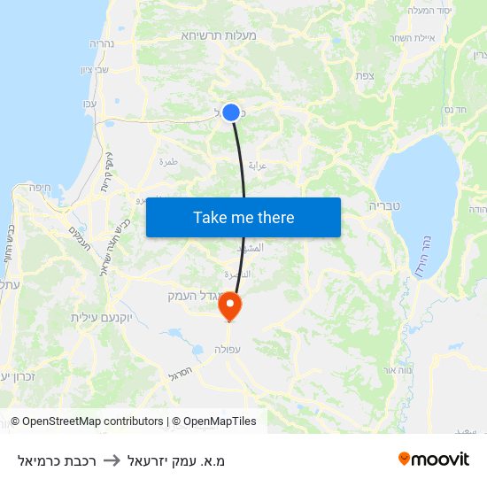 רכבת כרמיאל to מ.א. עמק יזרעאל map