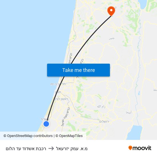 רכבת אשדוד עד הלום to מ.א. עמק יזרעאל map