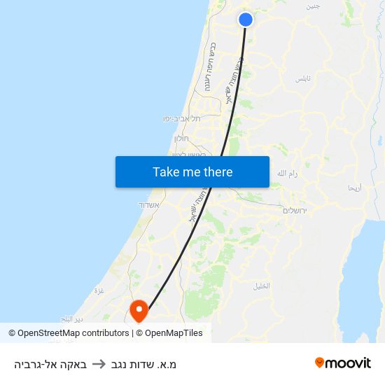 באקה אל-גרביה to מ.א. שדות נגב map