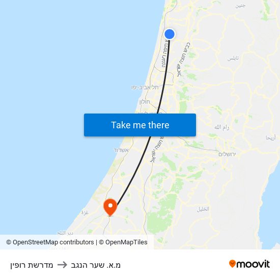 מדרשת רופין to מ.א. שער הנגב map