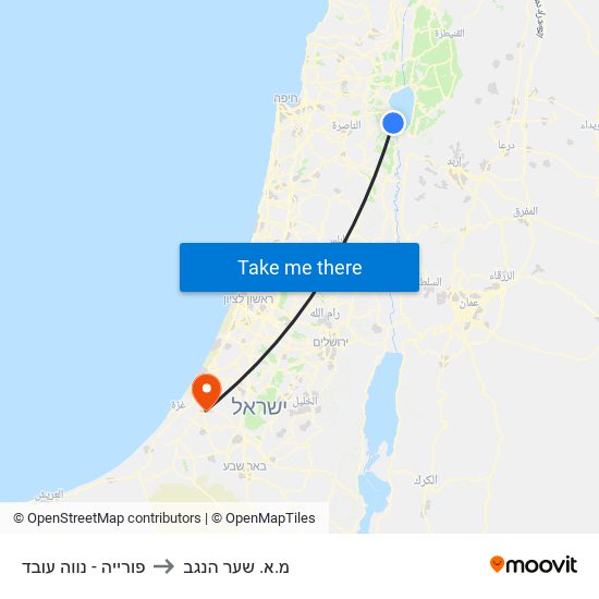 פורייה - נווה עובד to מ.א. שער הנגב map