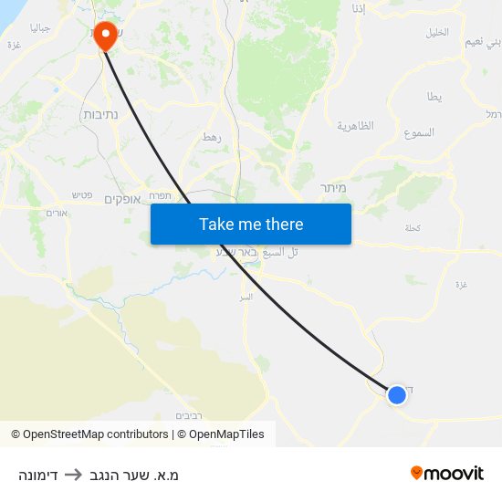 דימונה to מ.א. שער הנגב map