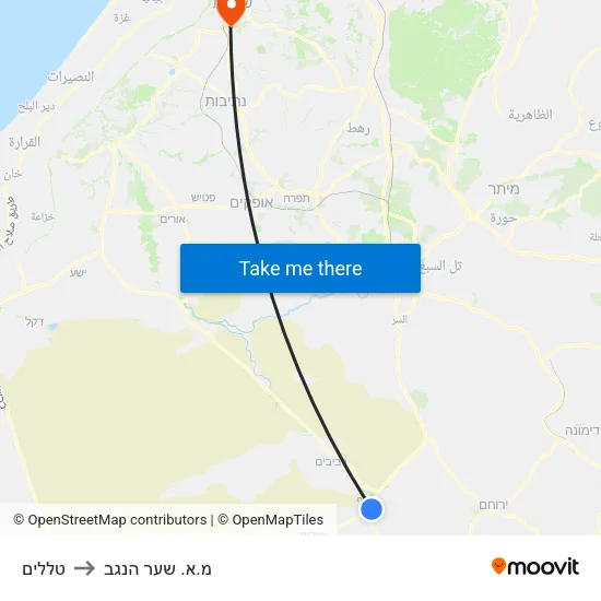 טללים to מ.א. שער הנגב map