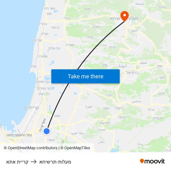 קריית אתא to מעלות-תרשיחא map