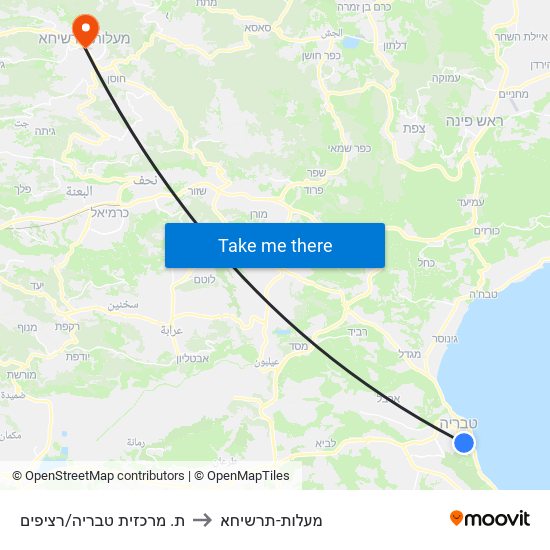 ת. מרכזית טבריה/רציפים to מעלות-תרשיחא map