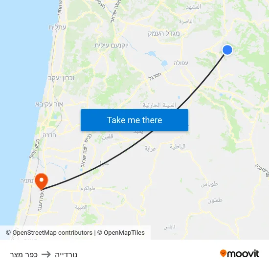 כפר מצר to נורדייה map