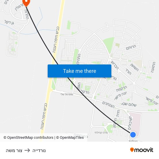 צור משה to נורדייה map