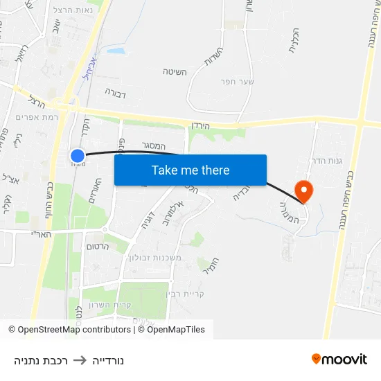 רכבת נתניה to נורדייה map