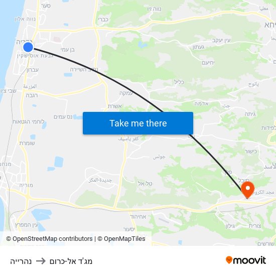 נהרייה to מג'ד אל-כרום map