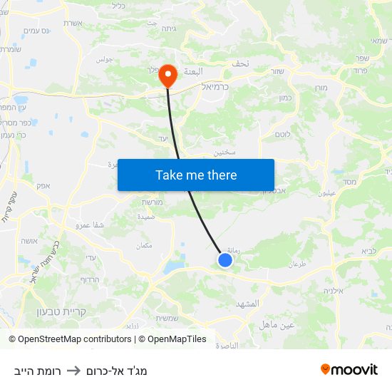 רומת הייב to מג'ד אל-כרום map