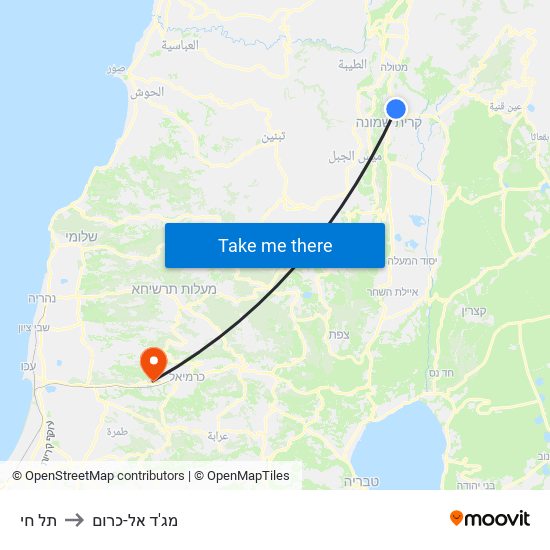 תל חי to מג'ד אל-כרום map