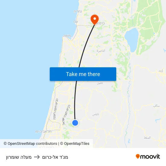 מעלה שומרון to מג'ד אל-כרום map