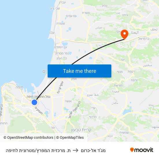 ת. מרכזית המפרץ/מטרונית לחיפה to מג'ד אל-כרום map