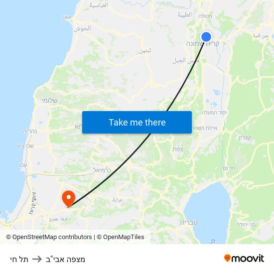 תל חי to מצפה אבי"ב map