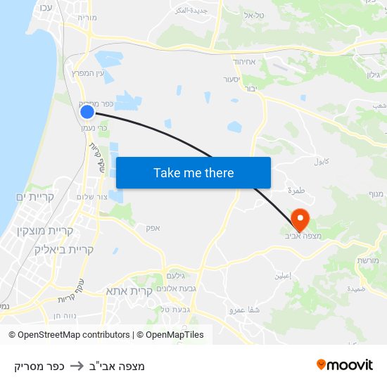 כפר מסריק to מצפה אבי"ב map