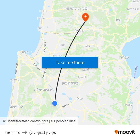 מדרך עוז to פקיעין (בוקייעה) map
