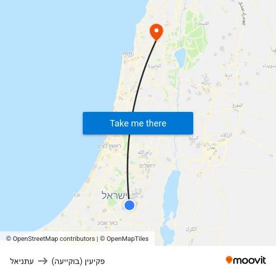 עתניאל to פקיעין (בוקייעה) map