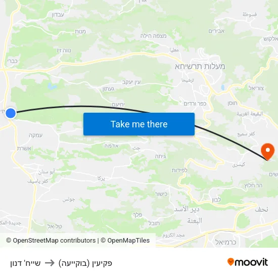 שייח' דנון to פקיעין (בוקייעה) map