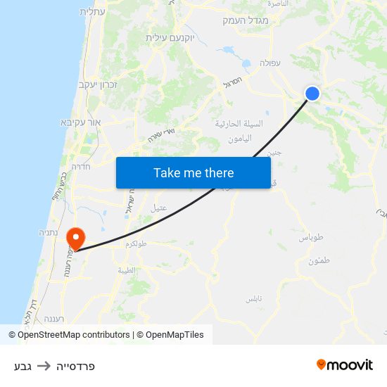 גבע to פרדסייה map