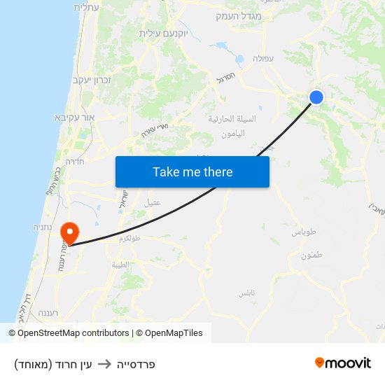 עין חרוד (מאוחד) to פרדסייה map